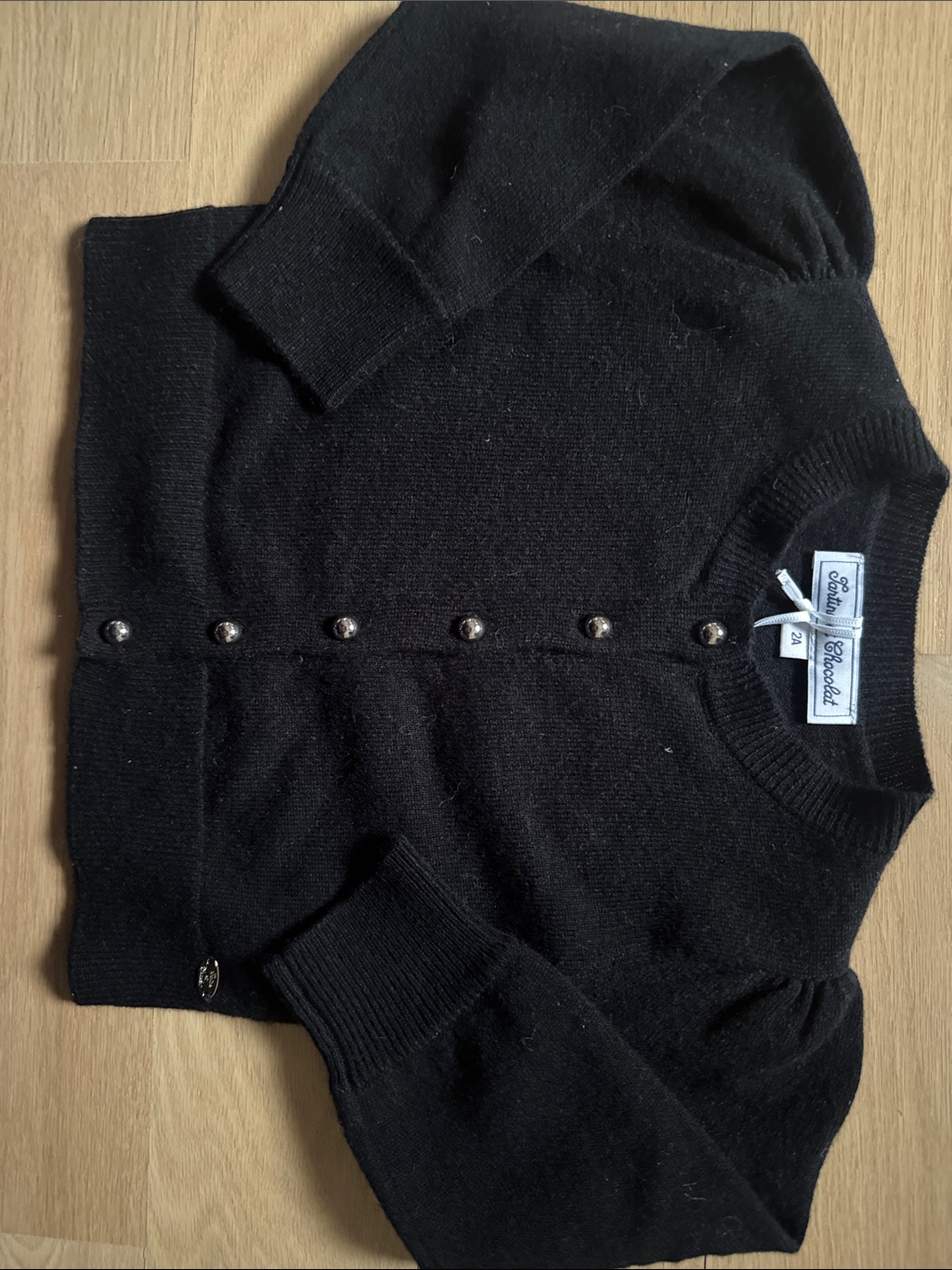 Tartine Et Chocolat Black Puff Sleeve Cardigan With Silver Buttons